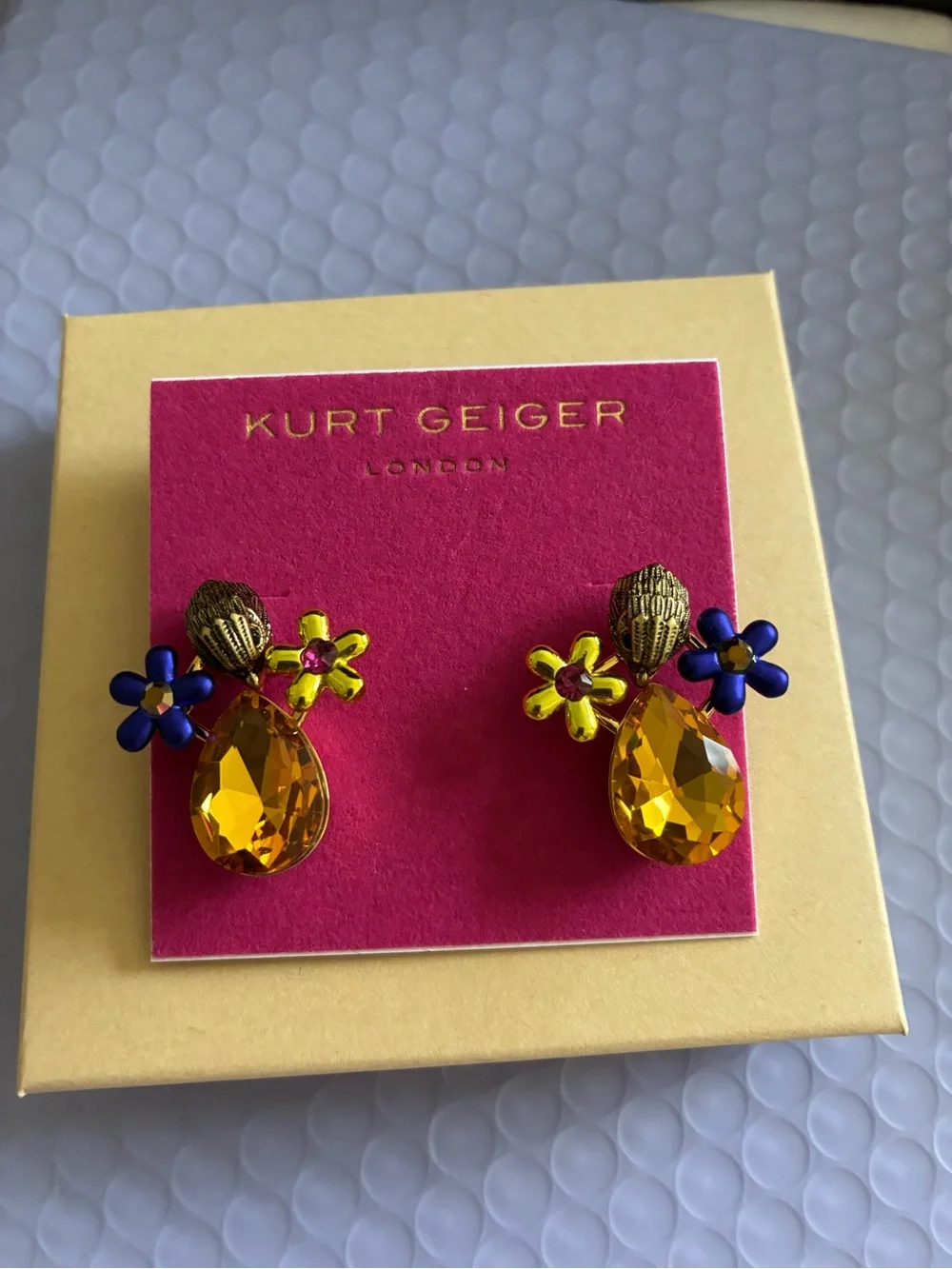 Kurt Geiger Kids Yellow Gem & Blue Flower Earrings